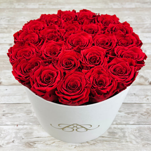 Large Round White Infinity Rose Box - Ruby Red Eternal Roses - One Year Roses - Rose Colours divider-Ruby Red