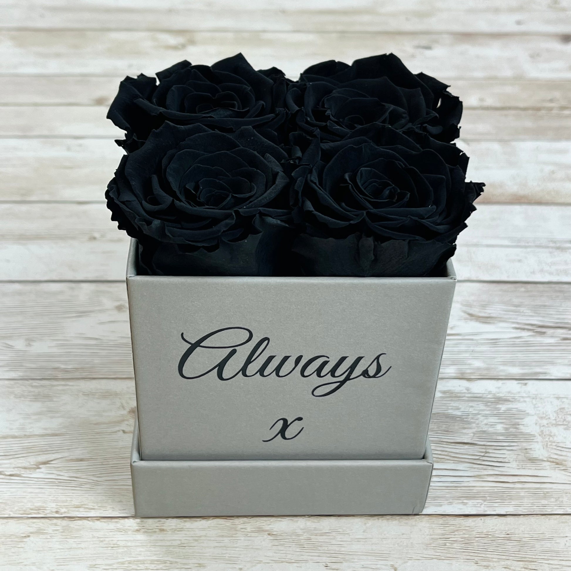 Grey Square Petite Infinity Rose Box - Eternal Roses - Black One Year Roses - Rose Colours divider-Midnight Black