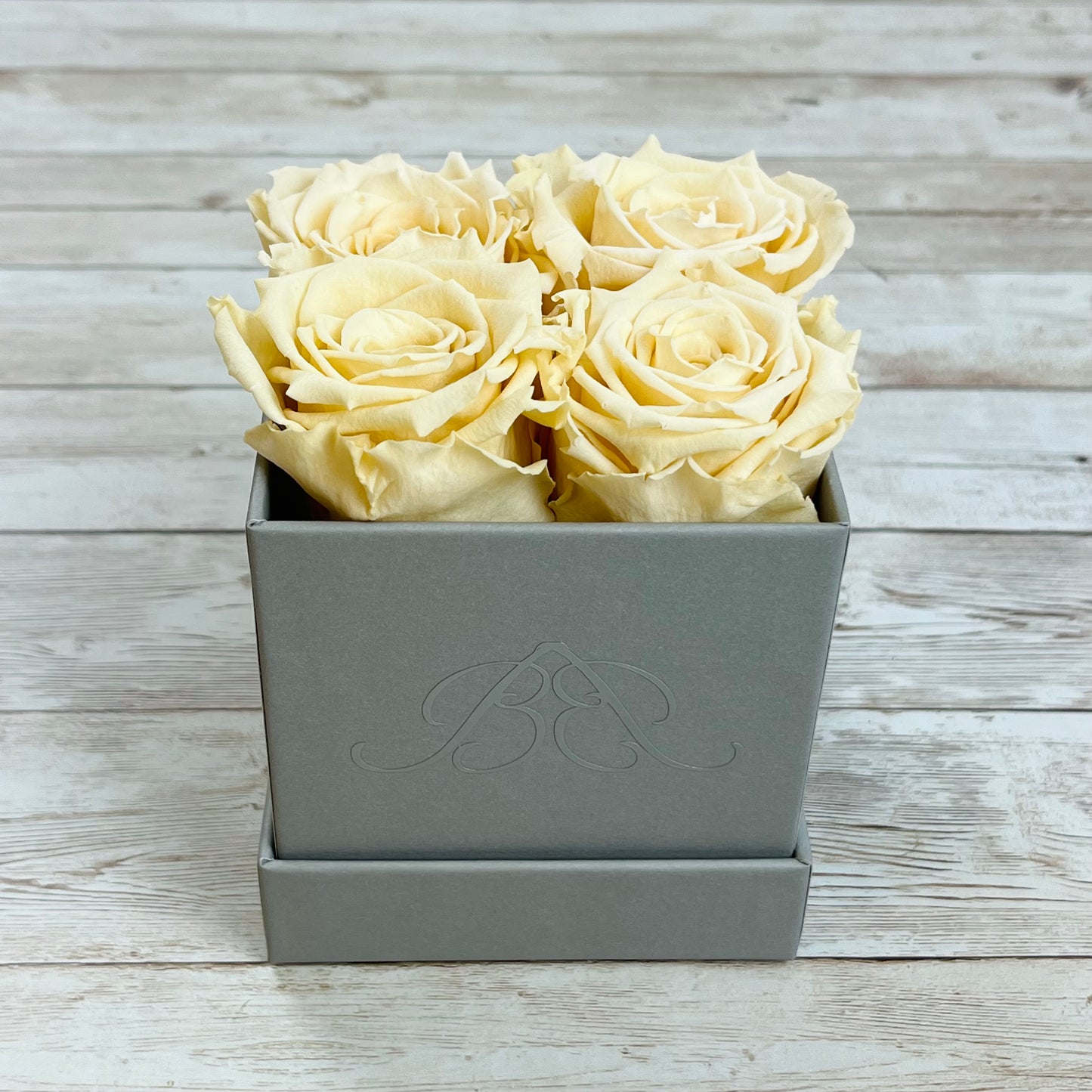 Grey Square Petite Infinity Rose Box - Eternal Roses - Champagne One Year Roses - Rose Colours divider-Vintage Champagne