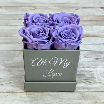 Grey Square Petite Infinity Rose Box - Eternal Roses - Lavender One Year Roses - Rose Colours divider-Lavender Haze