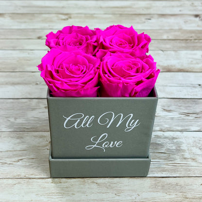 Grey Square Petite Infinity Rose Box - Eternal Roses - Shocking Pink One Year Roses - Rose Colours divider-Shocking Pink