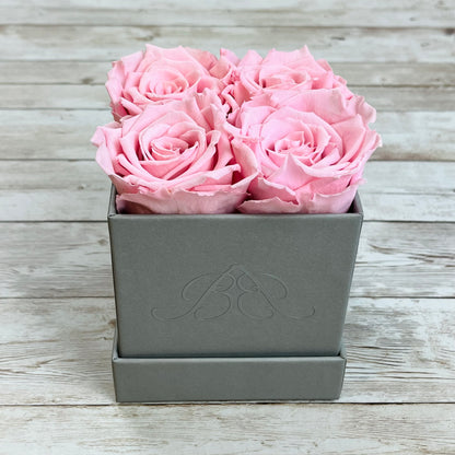 Grey Square Petite Infinity Rose Box - Eternal Roses - Pink One Year Roses - Square Box of Roses - Rose Colours divider-Petal Pink