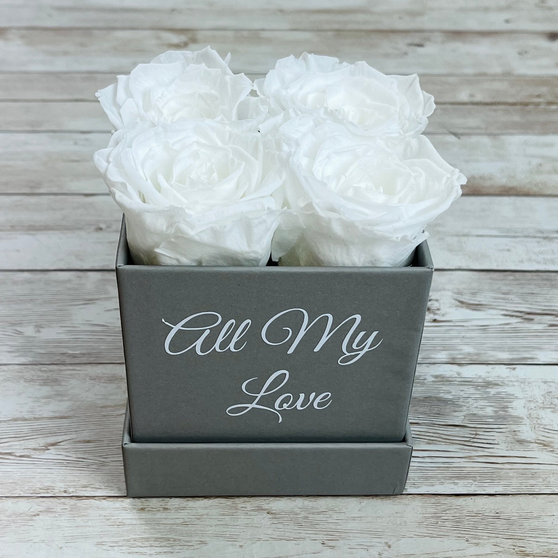 Grey Square Petite Infinity Rose Box - Eternal Roses - White One Year Roses - Square Box of Roses - Rose Colours divider-Angelic White