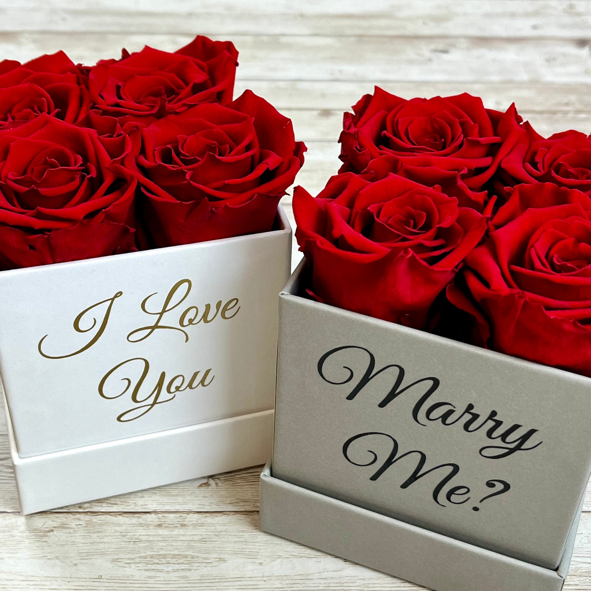 Petite Square |White & Grey Infinity Rose Boxes | One Year Roses | Eternal Roses