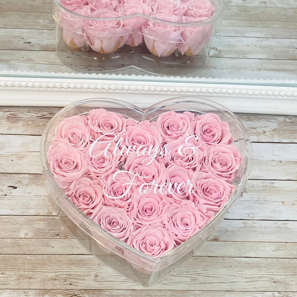 Infinity Rose Acrylic Heart Box Eternal Roses - Pink Infinity Roses - One Year Roses 