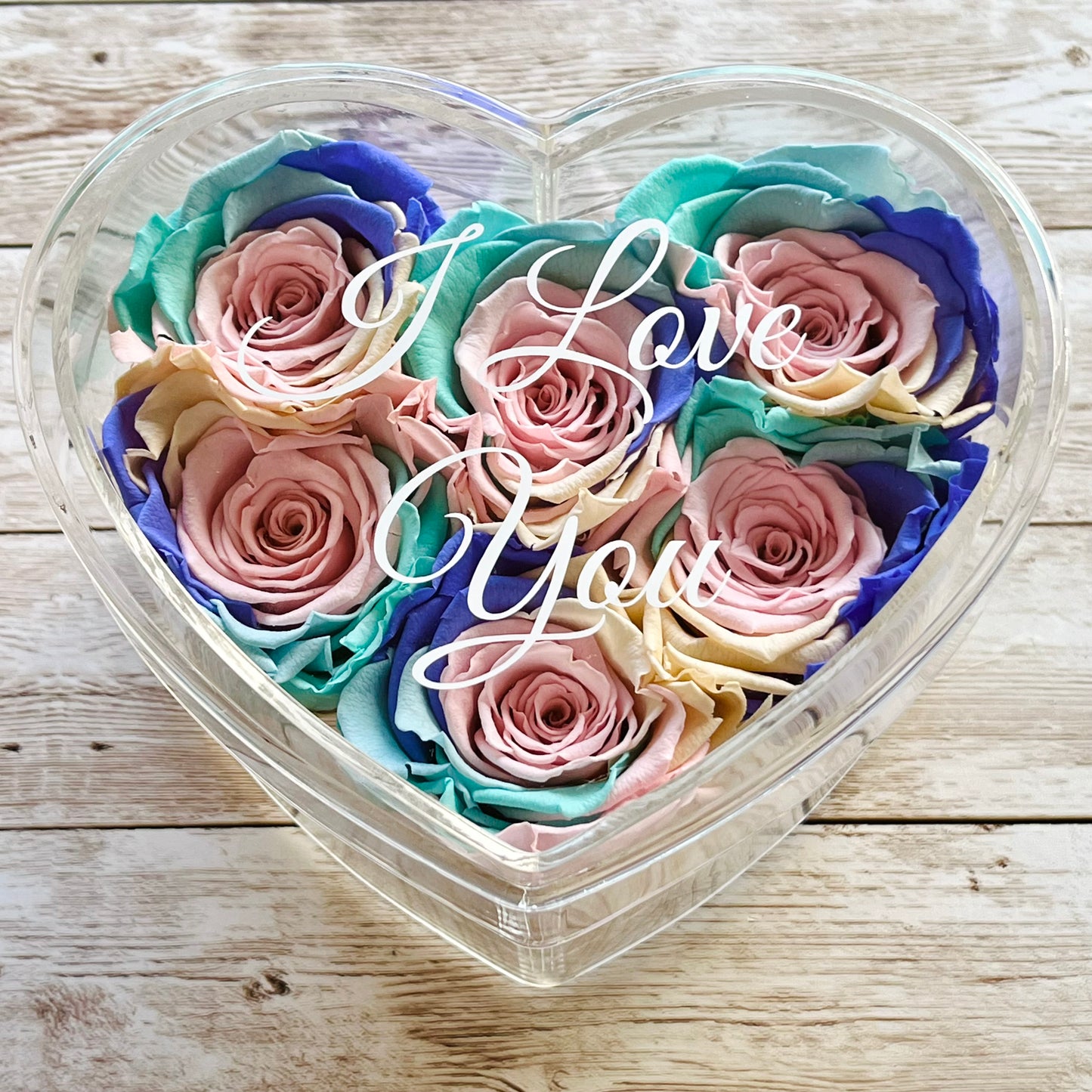 Infinity Rose Small Heart Box - Pastel rainbow Eternal Roses - One Year Roses  - Rose Colours divider-Pastel Rainbow