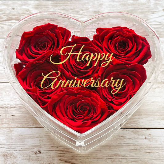 Infinity Rose Small Heart Box - Red Eternal Roses - One Year Roses - Anniversary Gift - Rose Colours divider-Ruby Red