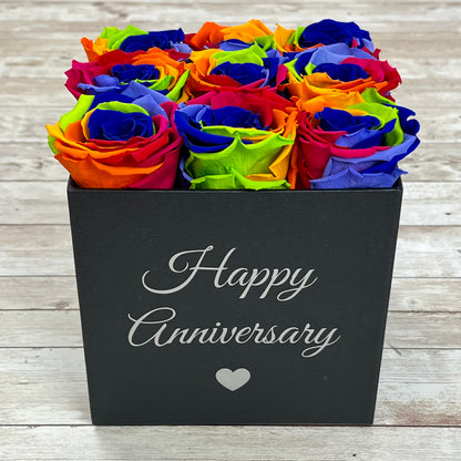 Infinity Rose Box - Square - Eternal Roses - Rainbow One Year Roses - Box of Roses - Rose Colours divider-Carnival Rainbow