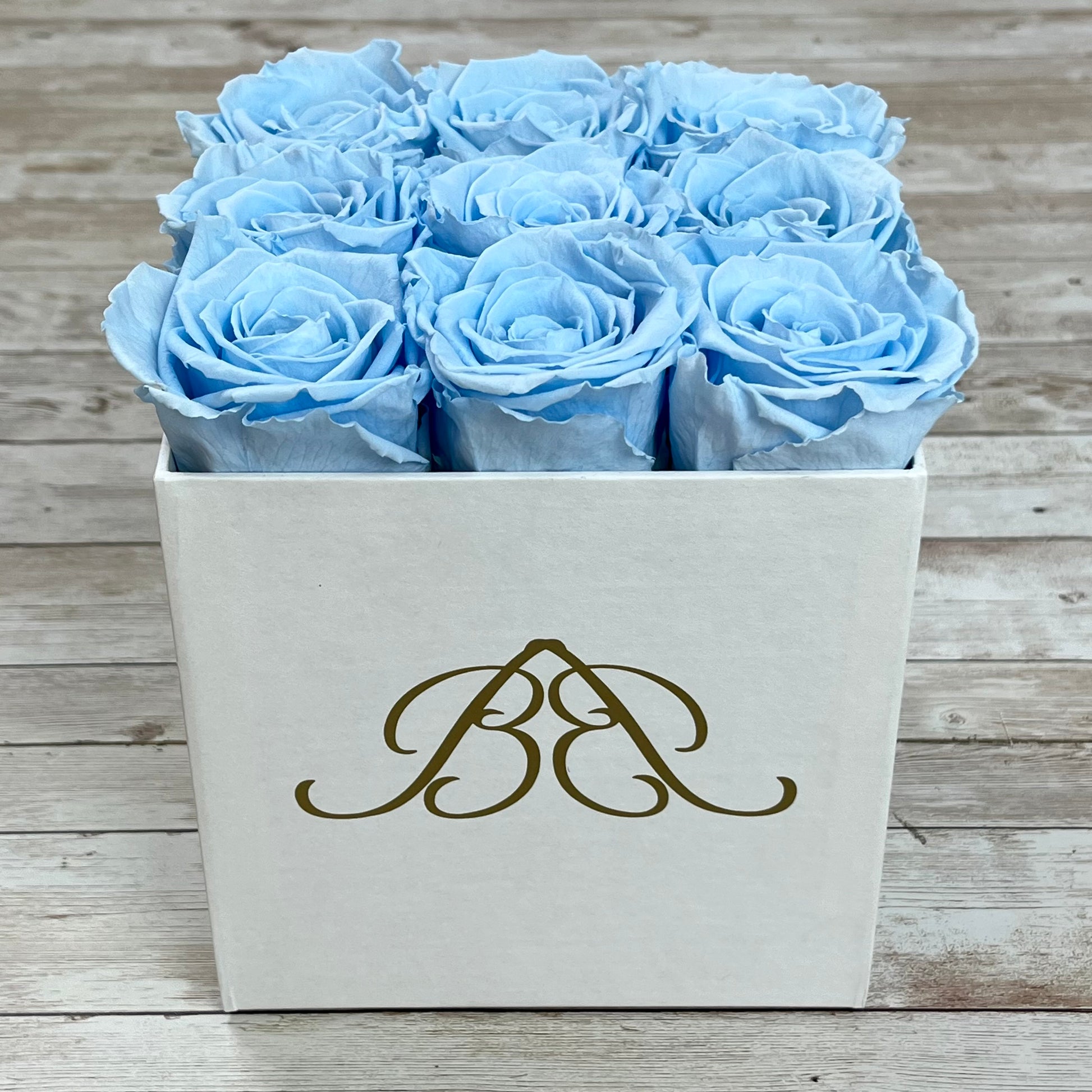 White Square Infinity Rose Box - Eternal Roses - Baby Blue One Year Roses - Rose Colours divider-Baby Blue