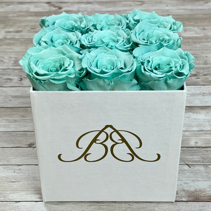 White Square Infinity Rose Box - Eternal Roses - Tiffany Blue One Year Roses - Rose Colours divider-Tiffany Blue