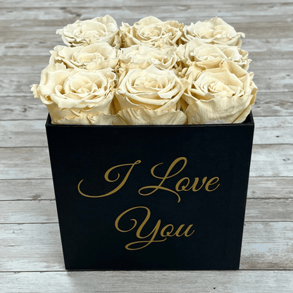 Black Square Infinity Rose Box - Eternal Roses - Champagne One Year Roses - Rose Colours divider-Vintage Champagne