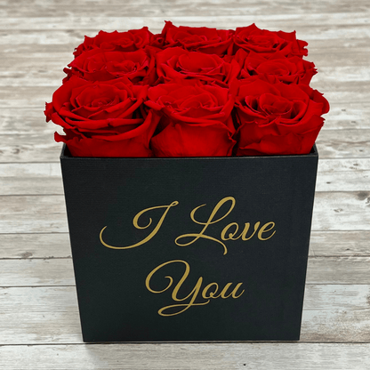 Square Infinity Rose Box - Red Eternal Roses - One Year Roses - Black Square Box - Rose Colours divider-Ruby Red